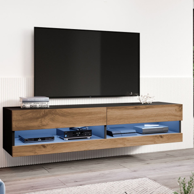 TV stolík s LED bielym osvetlením 180 cm ASHTON 1 - čierny / dub wotan