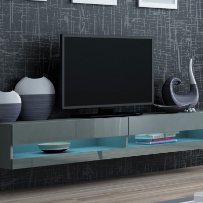 TV stolík s LED modrým osvetlením 180 cm ASHTON 1 - šedý / lesklý šedý