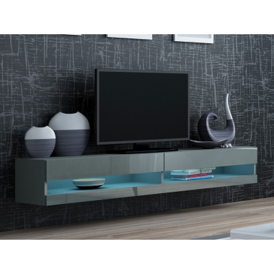 TV stolík s LED modrým osvetlením 180 cm ASHTON 1 - šedý / lesklý šedý