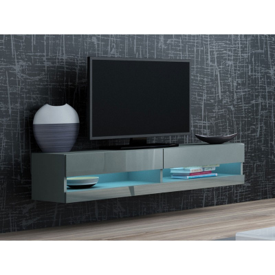 TV stolík 140 cm ASHTON 1 - šedý / lesklý šedý