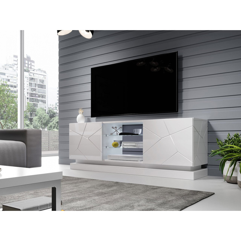 Televízny stolík 160 cm LIMA - biely / lesklý biely
