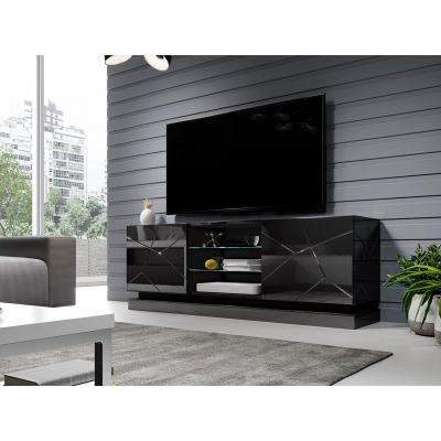 Televízny stolík 160 cm LIMA - čierny / lesklý čierny