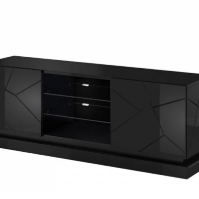 Televízny stolík s LED RGB osvetlením 160 cm LIMA - čierny / lesklý čierny