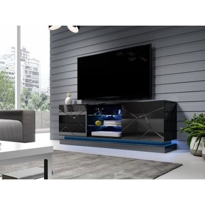 Televízny stolík s LED RGB osvetlením 160 cm LIMA - čierny / lesklý čierny