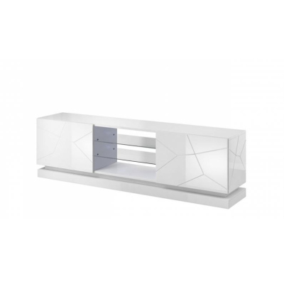 Televízny stolík 200 cm LIMA - biely / lesklý biely