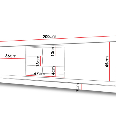 Televízny stolík 200 cm LIMA - biely / lesklý biely