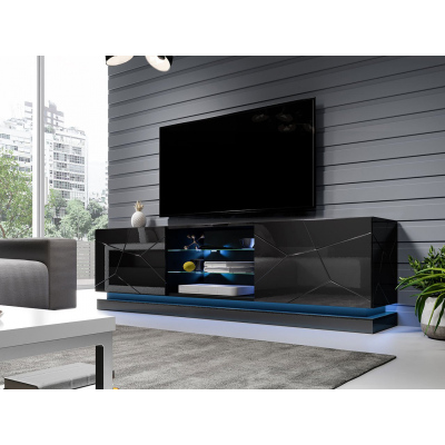 Televízny stolík s LED RGB osvetlením 200 cm LIMA - čierny / lesklý čierny