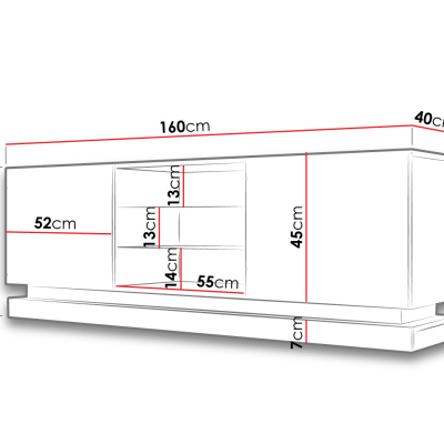 Televízny stolík 160 cm LIMA - biely / lesklý biely