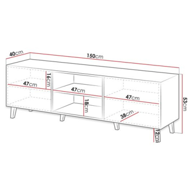 TV stolík 150 cm CRATO - biely