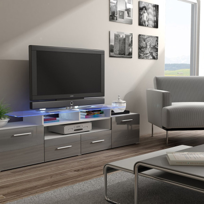 Televízny stolík SOBRAL - biely / lesklý šedý