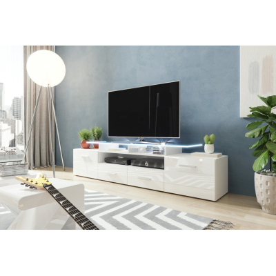 TV stolík s LED bielym osvetlením SOBRAL - biely / lesklý biely