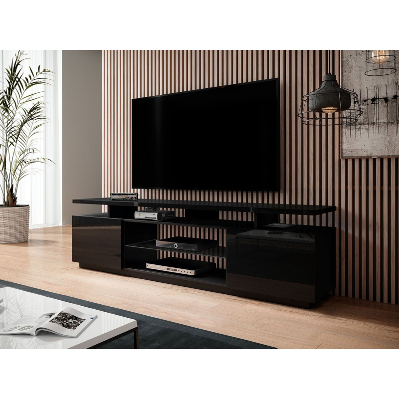 TV stolík SALTA - čierny / lesklý čierny