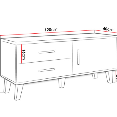 TV stolík 120 cm OLINA - dub sonoma / biely
