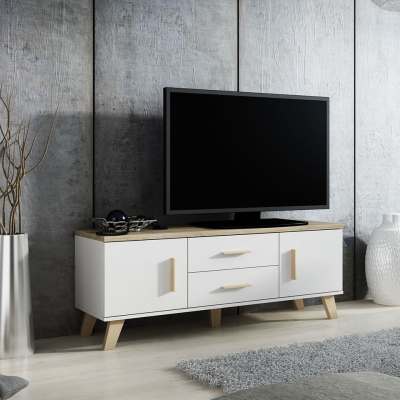 TV stolík 140 cm OLINA - dub sonoma / biely