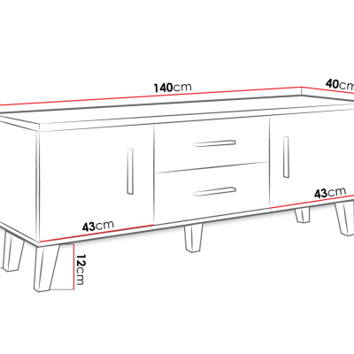 TV stolík 140 cm OLINA - dub sonoma / biely