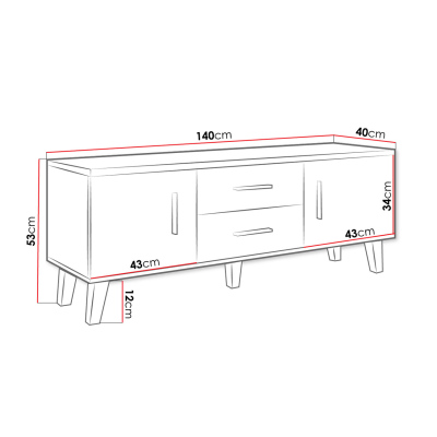 TV stolík 140 cm OLINA - dub sonoma / biely