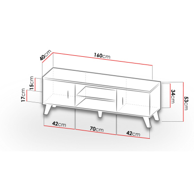 TV stolík 160 cm OLINA - dub sonoma / biely