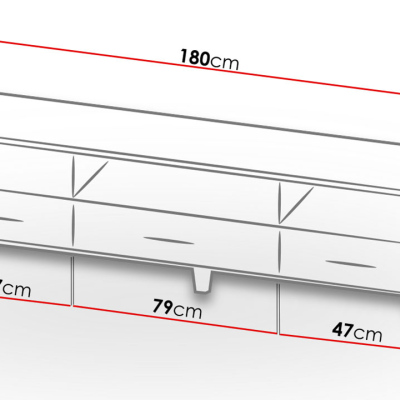 TV stolík 180 cm OLINA - dub sonoma / biely