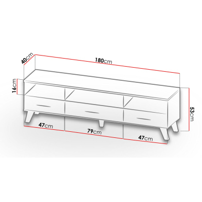 TV stolík 180 cm OLINA - dub sonoma / biely