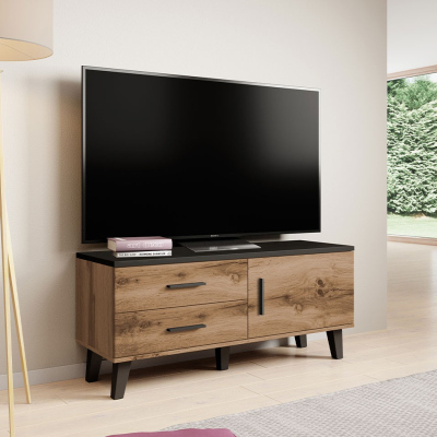 TV stolík 120 cm OLINA - dub wotan / čierny