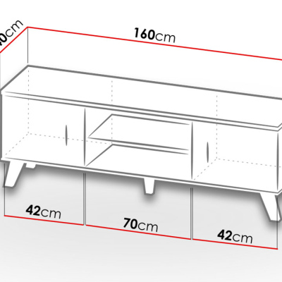 TV stolík 160 cm OLINA - dub wotan / čierny