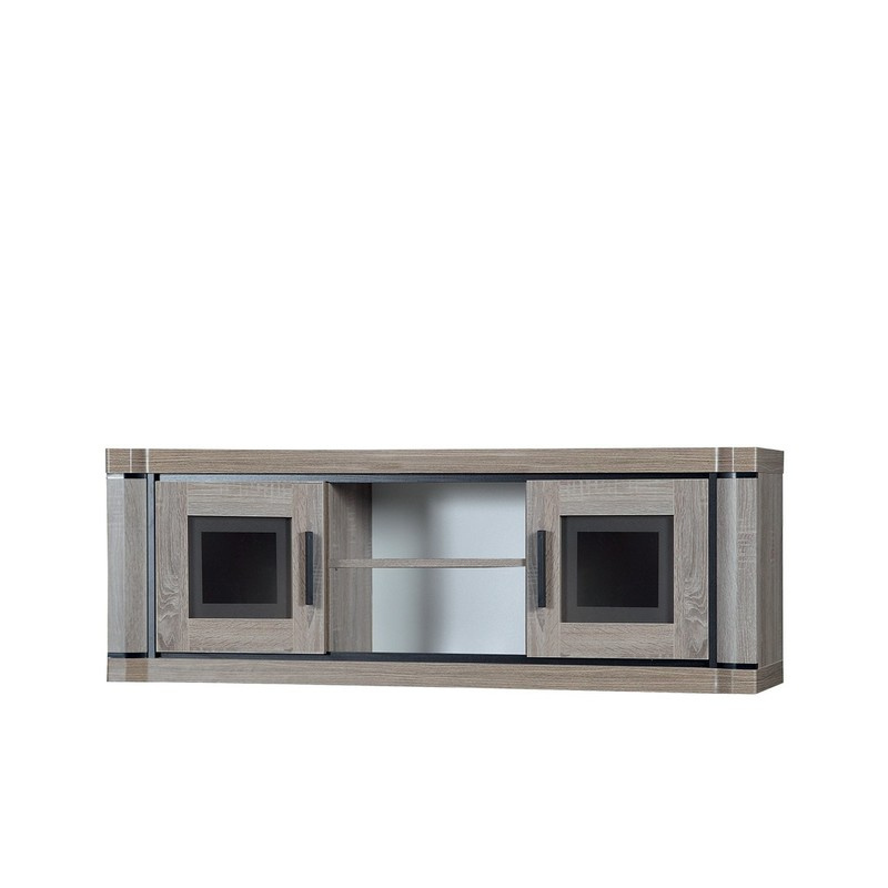 Presklený TV stolík ARIKA - 137 cm, dub hľuzovka