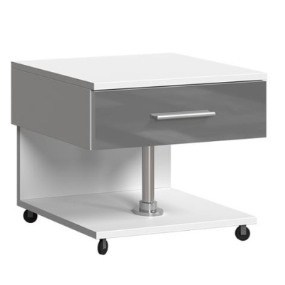 Nočný stolík do detskej izby s LED osvetlením GORT - biely / lesklý šedý