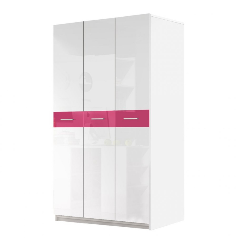 Kombinovaná šatníková skriňa 120 cm GORT - biela / lesklá biela / lesklá ružová