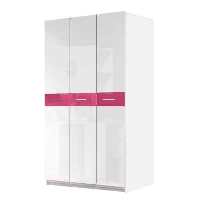 Kombinovaná šatníková skriňa 120 cm GORT - biela / lesklá biela / lesklá ružová