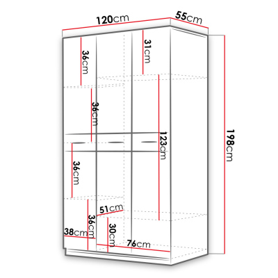 Kombinovaná šatníková skriňa 120 cm GORT - biela / lesklá biela / lesklá ružová
