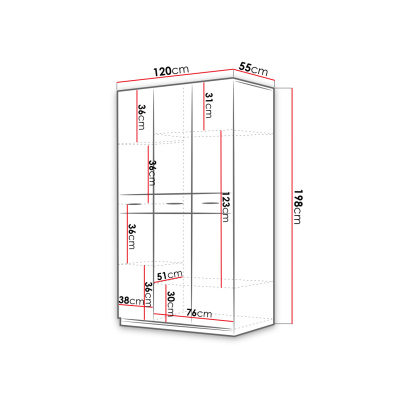 Kombinovaná šatníková skriňa 120 cm GORT - biela / lesklá biela / lesklá ružová