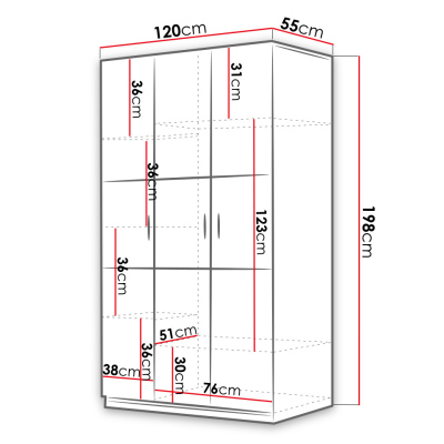 Šatníková skriňa 120 cm GORT - biela / lesklá biela / lesklá ružová