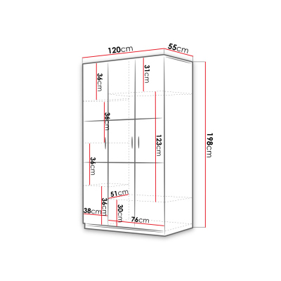 Šatníková skriňa 120 cm GORT - biela / lesklá biela / lesklá ružová