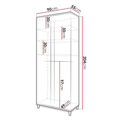 Šatníková skriňa 90 cm BANTRY - biela / lesklá biela