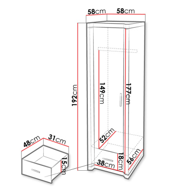 Šatníková skriňa 58 cm ARIKA - dub hľuzovka