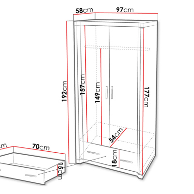 Šatníková skriňa 97 cm ARIKA - dub sonoma