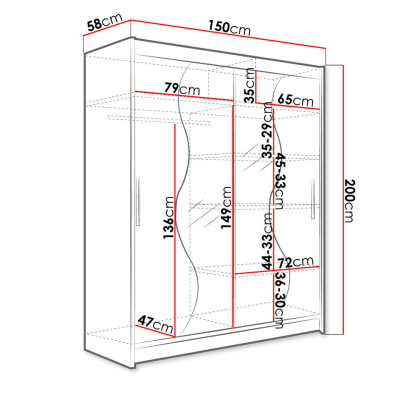 Šatníková skriňa 150 cm so zrkadlom a LED osvetlením ELADIO 14 - dub sonoma