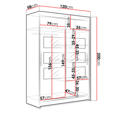 Šatníková skriňa 120 cm so zrkadlom a LED osvetlením GASPARA 5 - biela