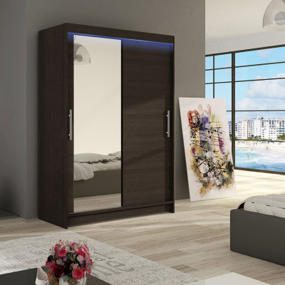 Šatníková skriňa 120 cm so zrkadlom a LED osvetlením GASPARA 6 - hnedá
