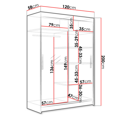 Šatníková skriňa 120 cm so zrkadlom a LED osvetlením GASPARA 6 - čierna