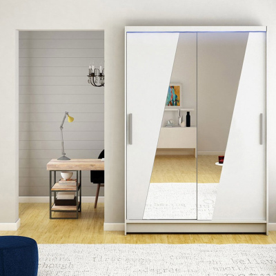 Šatníková skriňa 120 cm so zrkadlom a LED osvetlením GASPARA 8 - biela