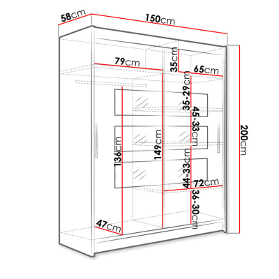 Šatníková skriňa 150 cm so zrkadlom a LED osvetlením ELADIO 7 - dub sonoma