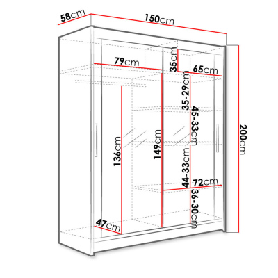 Šatníková skriňa 150 cm so zrkadlom a LED osvetlením ELADIO 11 - dub sonoma