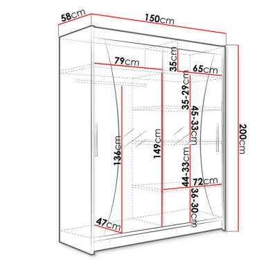 Šatníková skriňa 150 cm so zrkadlom a LED osvetlením ELADIO 9 - dub sonoma