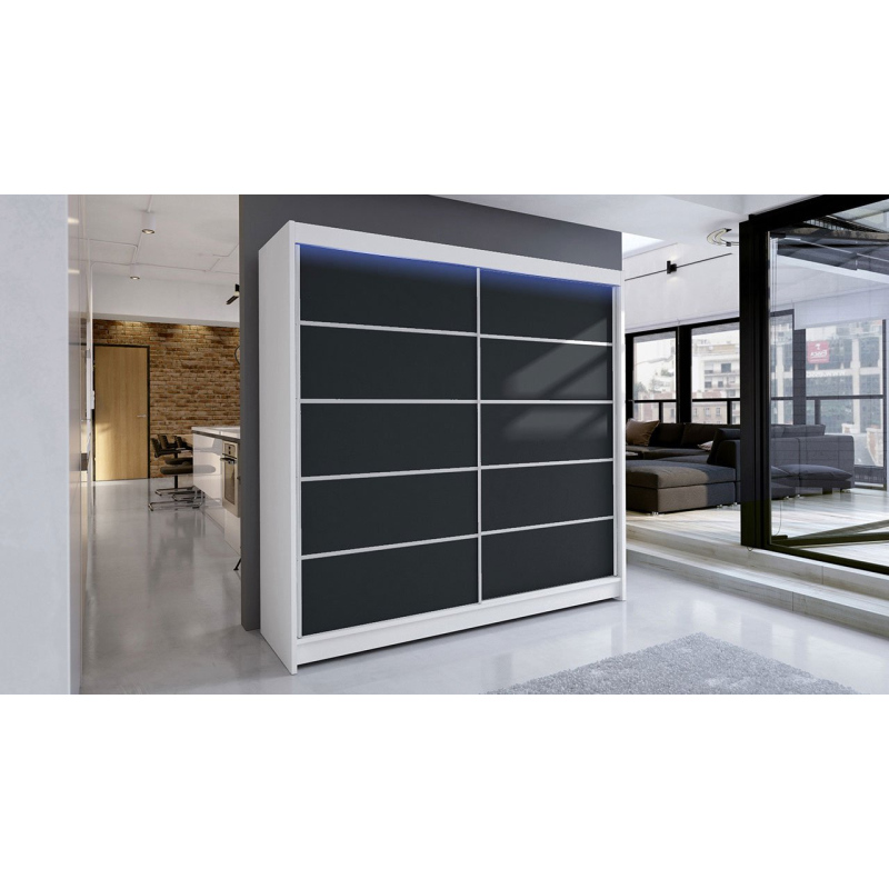 Šatníková skriňa 180 cm s posuvnými dverami a LED RGB osvetlením VILMA 4 - biela / čierna