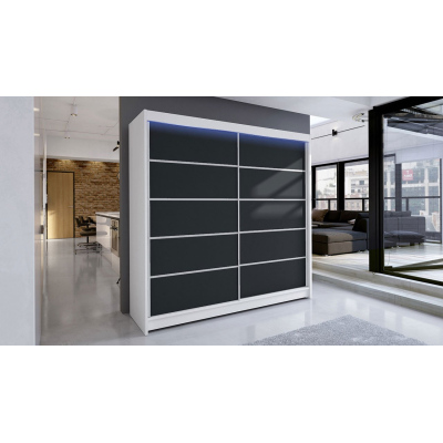 Šatníková skriňa 180 cm s posuvnými dverami a LED RGB osvetlením VILMA 4 - biela / čierna