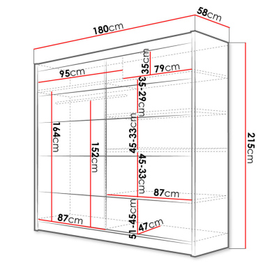 Šatníková skriňa 180 cm s posuvnými dverami a LED RGB osvetlením VILMA 4 - biela / dub sonoma