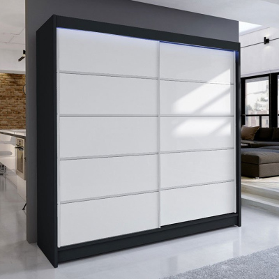Šatníková skriňa 180 cm s posuvnými dverami a LED RGB osvetlením VILMA 4 - čierna / biela