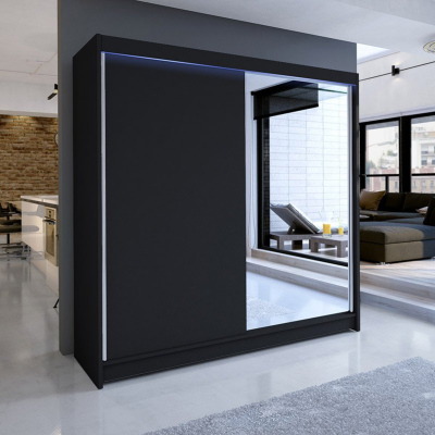 Šatníková skriňa 180 cm so zrkadlom a LED RGB osvetlením VILMA 1 - čierna