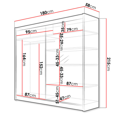 Šatníková skriňa 180 cm so zrkadlom a LED RGB osvetlením VILMA 1 - biela / dub sonoma